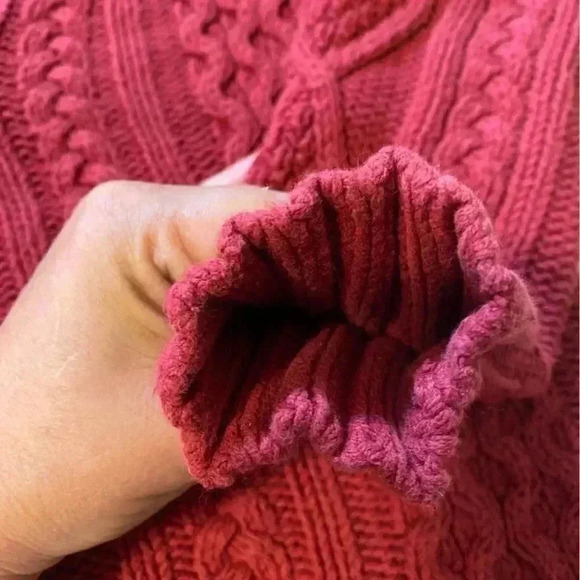 Vintage Eddie Bauer Womens Sweater Cable Knit‎ Red Fisherman Cowl V Neck Sz PS - Picture 4 of 11